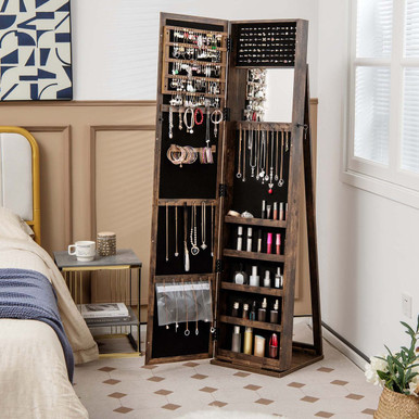 Standing Lockable Jewelry Storage Organizer with Full-Length Mirror