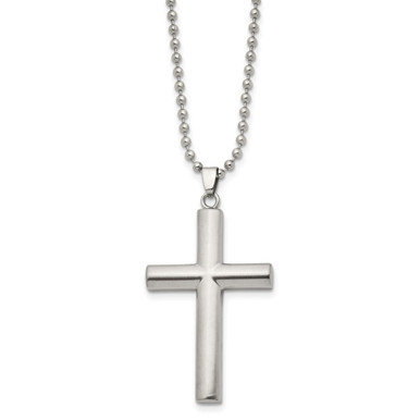 Photos - Pendant / Choker Necklace Private Label Stainless Steel Brushed and Polished Cross 22-inch Necklace