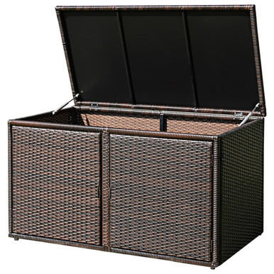 88 Gallon Garden Patio Rattan Storage Container Box Bin Shelf - Brown