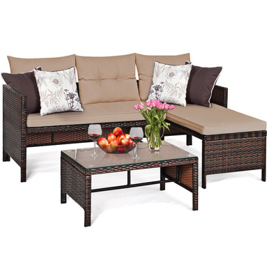 Photos - Garden Furniture Goplus Costway Wicker Rattan Patio Sofa Set  HW63870-UNTIL(3-Piece)