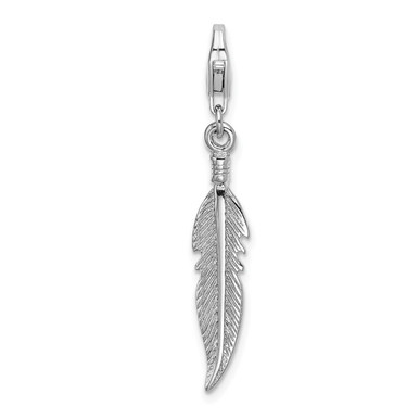 Photos - Pendant / Choker Necklace Private Label Sterling Silver Rhodium-Plated 3D Polished Feather Charm QCC