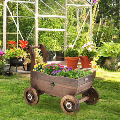 Decorative Wooden Wagon Cart Plant Stand