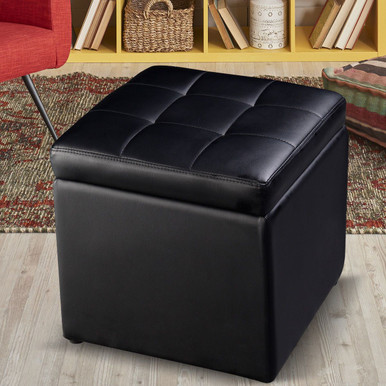 16-Inch Ottoman Pouffe with Hinge Top for Storage