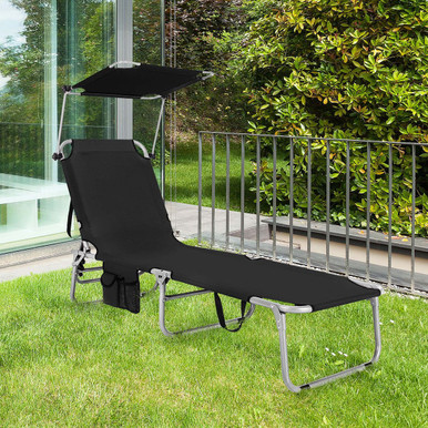 Foldable Sun Shading Lounge Chair with Side Storage Pocket (2-Pack)