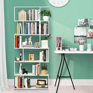 Photos - Wall Shelf Costway 6-Tier S-Shaped Bookshelf Storage Display CB10231WH 