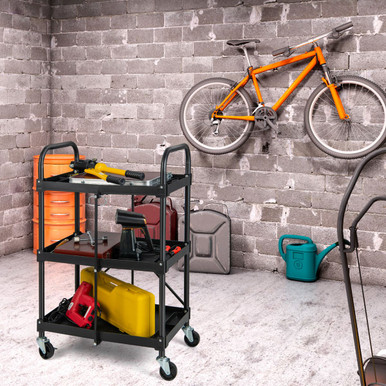 Folding Collapsible Heavy-Duty 3-Shelf Tool Cart