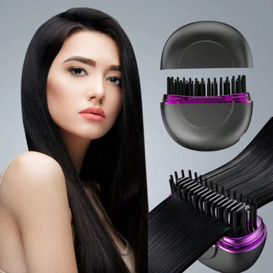 Portable Hair Comb Straightener Brush,Fast Heating 3 Temp Settings,Anti-Scald,For Travel Daily Use,Suitable For Men Long Beard And Women Hair-image-SKU10860353