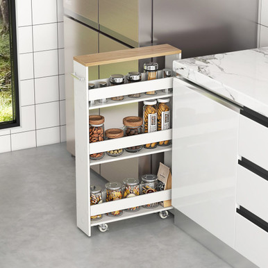 4-Tier Slim Rolling Storage Cart on Wheels with Open Shelves & Handle