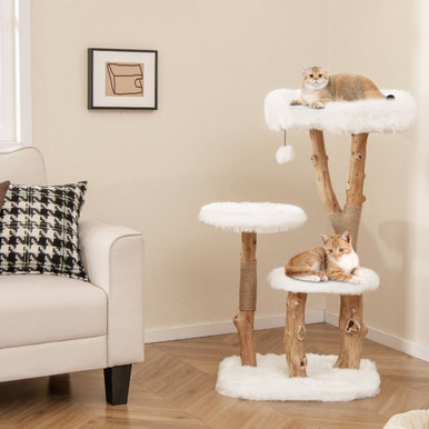 UntilGone – 44-Inch Solid Wood Cat Tree with Perch and Natural Jute Scratching Posts
