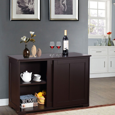 Kitchen Storage Cabinet Sideboard Buffet with Sliding Door - Brown