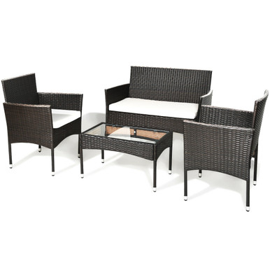 Goplus Outdoor Rattan Wicker 4-Piece Furniture Set