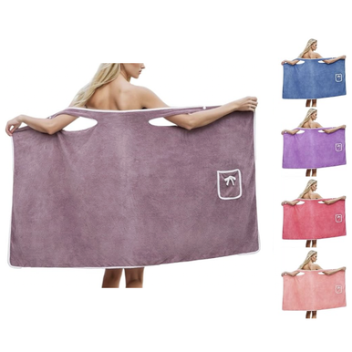 Women's Bath Towel Robe Wrap with Adjustable Closure