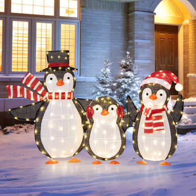 3-Piece Light-up Penguins Christmas Decorations