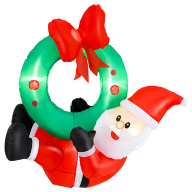4-Foot Inflatable Santa Claus Wreath with Red Bow & 5 LED Lights