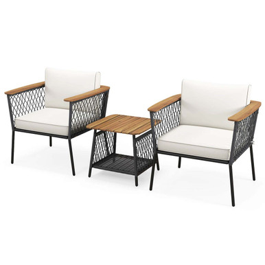3-Piece Patio Furniture Set with 2-Tier Acacia Wood Coffee Table
