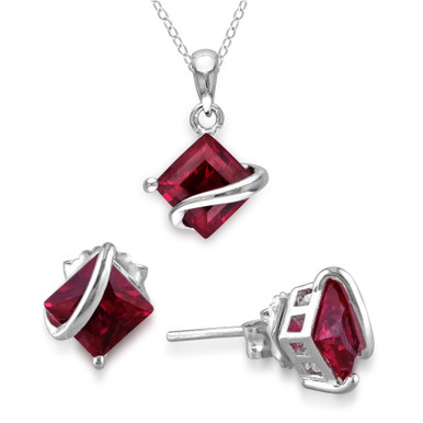 4-3/8-Carat Created Ruby Earring & Pendant Set