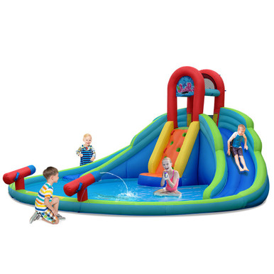 Inflatable Bounce House with Splash Pool and Dual Slide Climbing Wall - Without Blower-image-SKU11086311