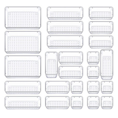 25-Piece Clear Plastic Drawer Organizers