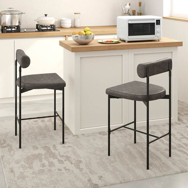 26-Inch Upholstered Bar Stools with Padded Cushion (Set of 2/4) - 4PCS Bar Stools-Gray