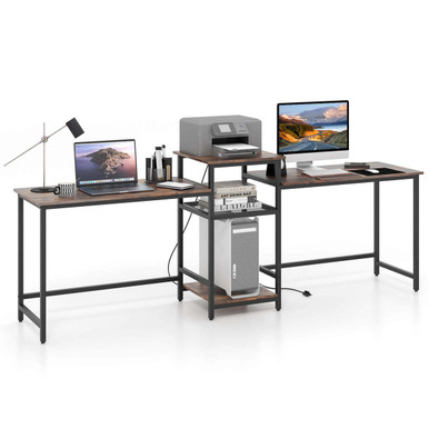 97-Inch Double Computer Desk with Power Outlets