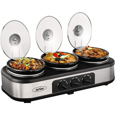 4.5-Quart Triple Slow Cooker & Warmer with 3 Removable Ceramic Pots
