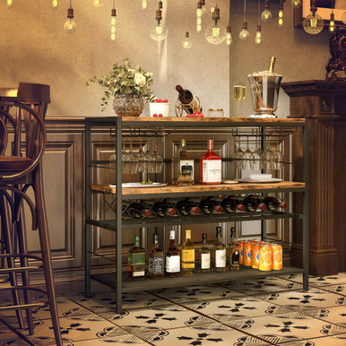 41-Inch 4-Tier Bar Table with Wine Rack & 4 Rows of Glass Holders