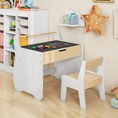 Kids' Table and Chair Set with 2-in-1 Detachable Tabletop and Storage