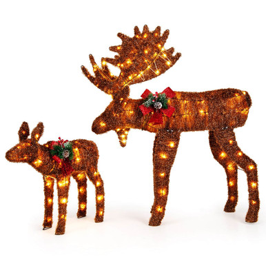 Set of 2 Light-Up Christmas Moose Decorations