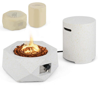28" Hexagon Terrazzo Propane Gas Fire Pit Table Set