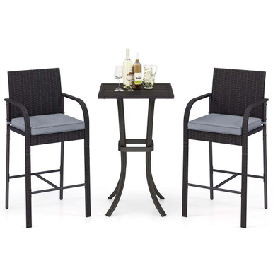 Photos - Garden Furniture Costway 3-Piece Patio Wicker Bar Set with Rattan Chairs HCST04985 