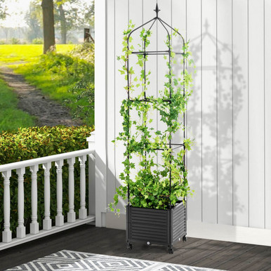 1 Pcs Raised Garden Bed Tomato Cage Planter Box with Pe-Coated Metal Trelli Wheels - Black
