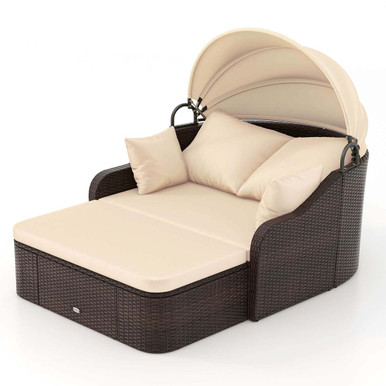 Patio PE Rattan Daybed with Retractable Canopy