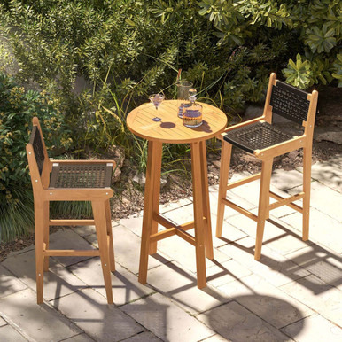 3-Piece Patio Bar Set - Round Cocktail Table & 2 Armless Rattan Bar Stools