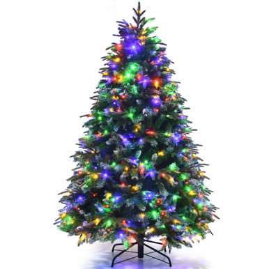 5ft Pre-Lit Snowy Hinged Christmas Tree with 11 Flash Modes and LED Lights