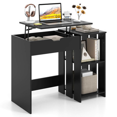 Lift-Top Standing Computer Desk with Shelves