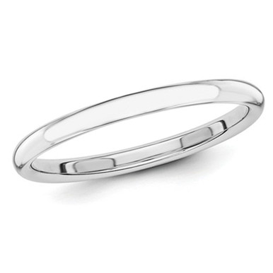 Ladies 14K White Gold 2mm Stackable Wedding Band Ring - Ring size: 6