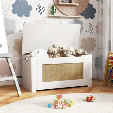 Kids' Rattan Toy Storage Box with Flip Top Lid & Safety Hinge Handles