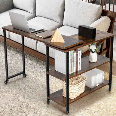 360-Degree Rotating Sofa Side Table with 2-Tier Storage Shelves