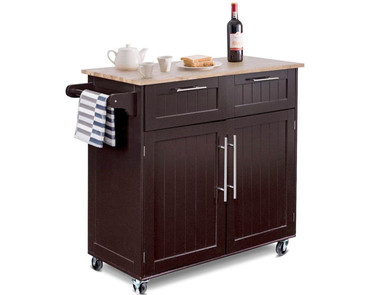 Wood Top Rolling Kitchen Island - Brown