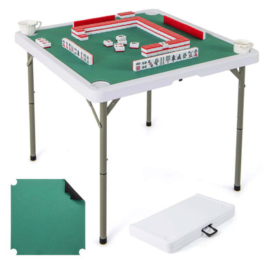 Costway Folding Mahjong Table with Cup Holders and Carrying Handle, Ages 18+ - Blue