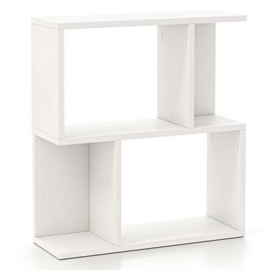 3-Tier Geometric Bookcase with Open Storage - Bookshelf-1 White