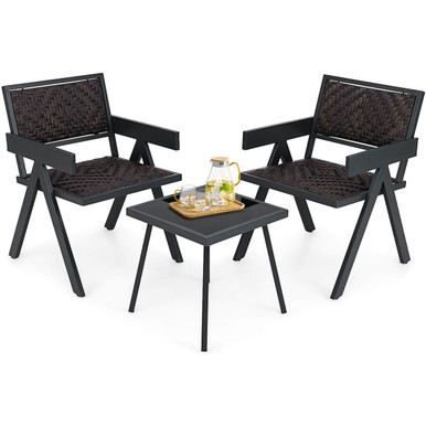 3-Piece Patio Rattan Furniture Set with Quick Dry Foam Padding