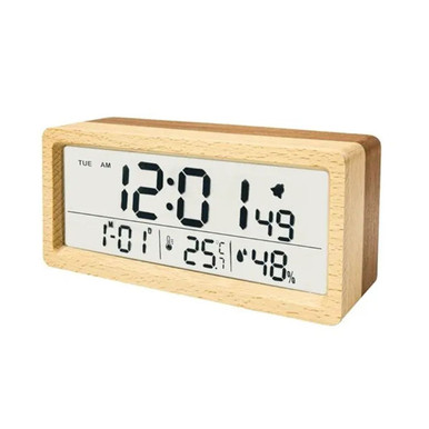 Wooden Digital Alarm Clock with Calendar & Back Light