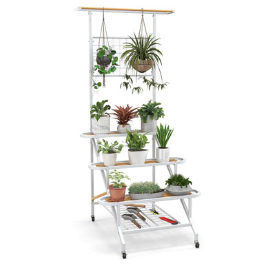 3-Tier Plant Stand with Hanging Bar and Trellis