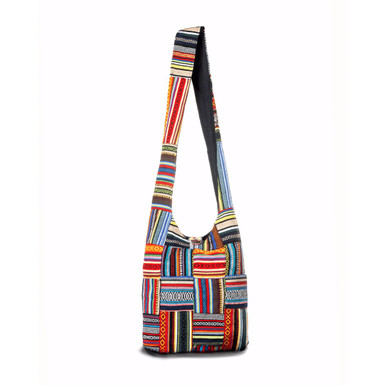 Kathmandu Collection Patchwork Striped Hobo Bag