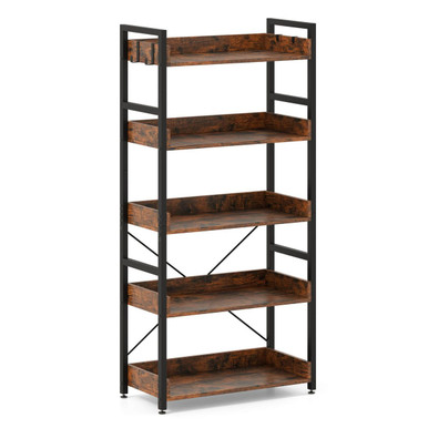 5-Tier Storage Rack with 4 Hooks and Adjustable Footpads (1- or 2-Pack) - Rack-1