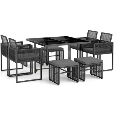 9-Piece Patio Dining Set with Tempered Glass Table