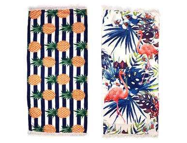 Flamingo or Pineapple Fringed Beach Towel - Flamingo