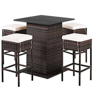 5-Piece Patio Rattan Bar Table Stool Set