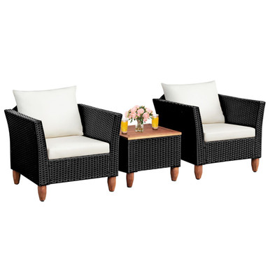 3-Piece Rattan and Wood Outdoor Chair and Table Set